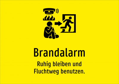 Brandalarm - Ruhig bleiben und Fluchtweg benutzen.