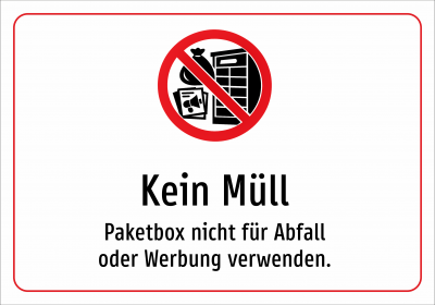Kein Müll - Paketbox nicht für Abfall oder Werbung verwenden.