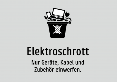Elektroschrott - Nur Geräte, Kabel und Zubehör einwerfen.