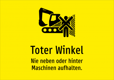 Toter Winkel - Nie neben oder hinter Maschinen aufhalten.