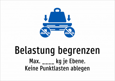 Belastung begrenzen - Max. ____ kg je Ebene. Keine Punktlasten ablegen