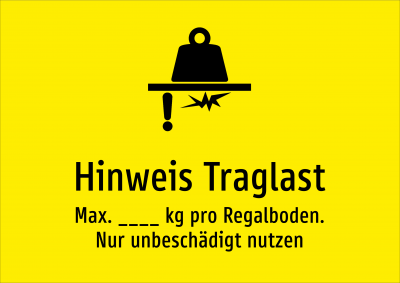 Hinweis Traglast - Max. ____ kg pro Regalboden. Nur unbeschädigt nutzen