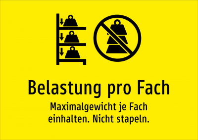 Belastung pro Fach - Maximalgewicht je Fach einhalten. Nicht stapeln.
