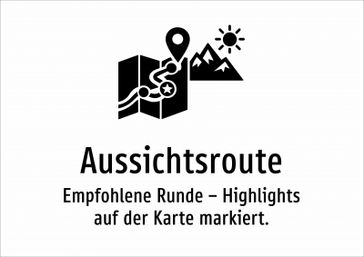 Aussichtsroute - Empfohlene Runde – Highlights auf der Karte markiert.