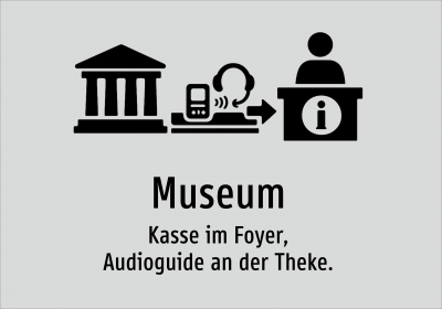 Museum - Kasse im Foyer, Audioguide an der Theke.