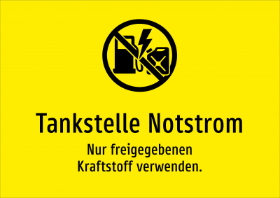 Tankstelle Notstrom - Nur freigegebenen Kraftstoff verwenden.