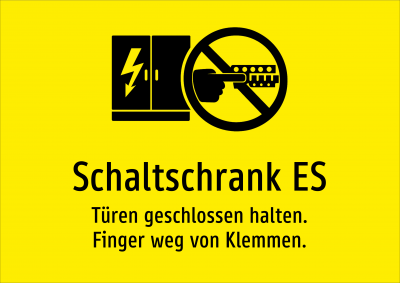 Schaltschrank ES - Türen geschlossen halten. Finger weg von Klemmen.