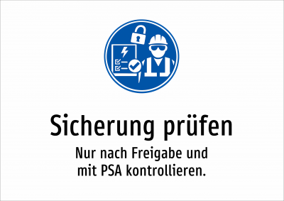 Sicherung prüfen - Nur nach Freigabe und mit PSA kontrollieren.