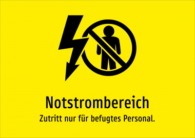 Notstrombereich - Zutritt nur für befugtes Personal.
