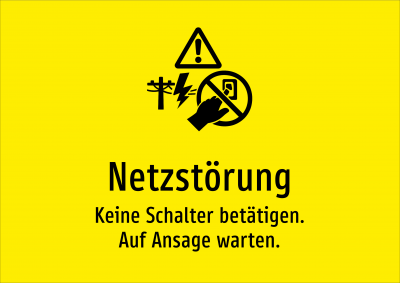 Netzstörung - Keine Schalter betätigen. Auf Ansage warten.