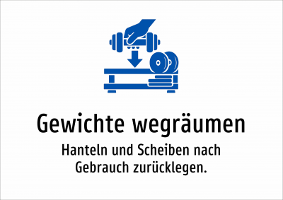 Gewichte wegräumen - Hanteln und Scheiben nach Gebrauch zurücklegen.