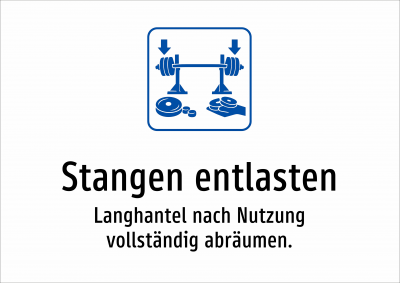 Stangen entlasten - Langhantel nach Nutzung vollständig abräumen.