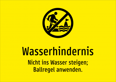 Wasserhindernis - Nicht ins Wasser steigen; Ballregel anwenden.