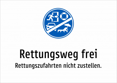 Rettungsweg frei - Rettungszufahrten nicht zustellen.
