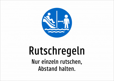Rutschregeln - Nur einzeln rutschen, Abstand halten.