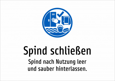Spind schließen - Spind nach Nutzung leer und sauber hinterlassen.