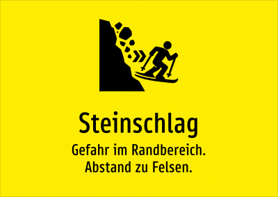 Steinschlag - Gefahr im Randbereich. Abstand zu Felsen.