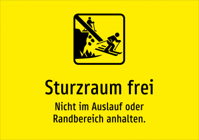Sturzraum frei - Nicht im Auslauf oder Randbereich anhalten.