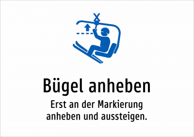 Bügel anheben - Erst an der Markierung anheben und aussteigen.
