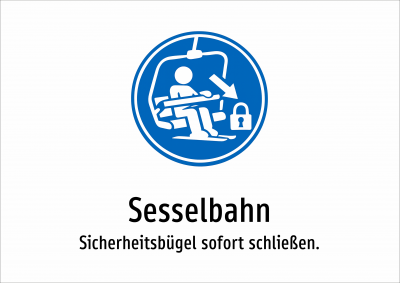 Sesselbahn - Sicherheitsbügel sofort schließen.