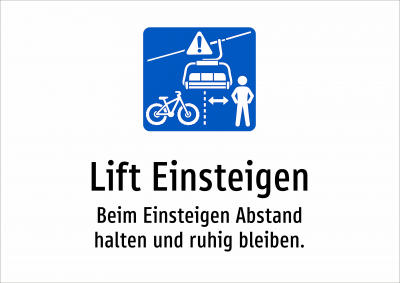 Lift Einsteigen - Beim Einsteigen Abstand halten und ruhig bleiben.
