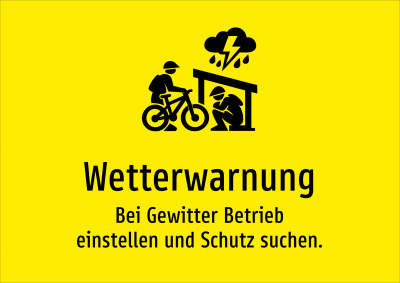 Wetterwarnung - Bei Gewitter Betrieb einstellen und Schutz suchen.