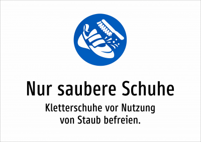 Nur saubere Schuhe - Kletterschuhe vor Nutzung von Staub befreien.