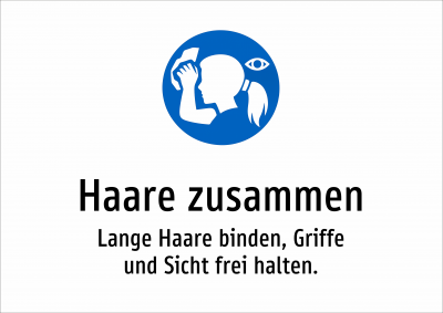 Haare zusammen - Lange Haare binden, Griffe und Sicht frei halten.