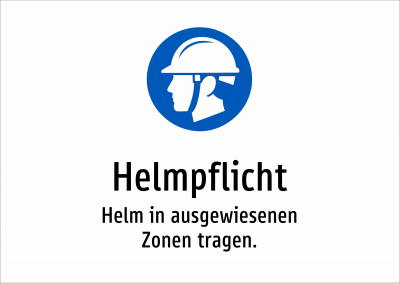 Helmpflicht - Helm in ausgewiesenen Zonen tragen.
