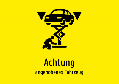 Achtung - angehobenes Fahrzeug