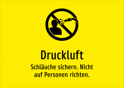 Druckluft - Schläuche sichern. Nicht auf Personen richten.