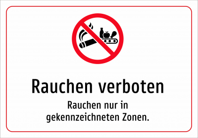 Rauchen verboten - Rauchen nur in gekennzeichneten Zonen.