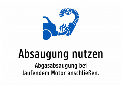 Absaugung nutzen - Abgasabsaugung bei laufendem Motor anschließen.