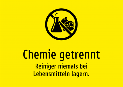 Chemie getrennt - Reiniger niemals bei Lebensmitteln lagern.