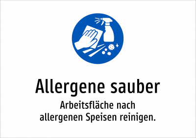 Allergene sauber - Arbeitsfläche nach allergenen Speisen reinigen.