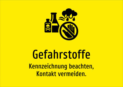 Gefahrstoffe - Kennzeichnung beachten, Kontakt vermeiden.