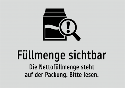 Füllmenge sichtbar - Die Nettofüllmenge steht auf der Packung. Bitte lesen.