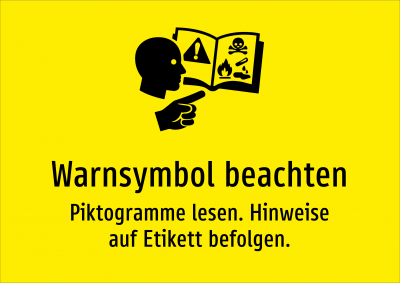 Warnsymbol beachten - Piktogramme lesen. Hinweise auf Etikett befolgen.