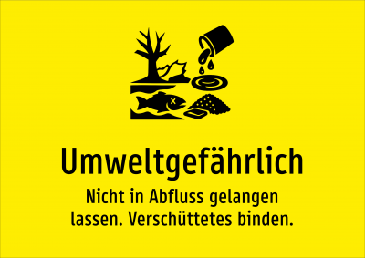 Umweltgefährlich - Nicht in Abfluss gelangen lassen. Verschüttetes binden.
