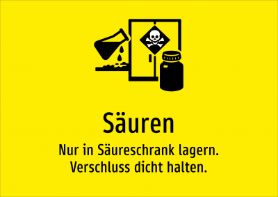 Säuren - Nur in Säureschrank lagern. Verschluss dicht halten.