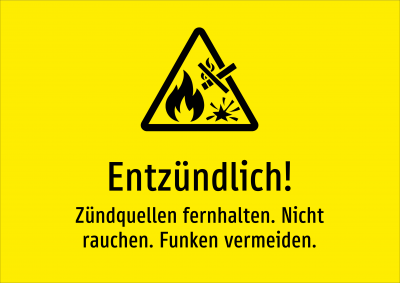 Entzündlich! - Zündquellen fernhalten. Nicht rauchen. Funken vermeiden.