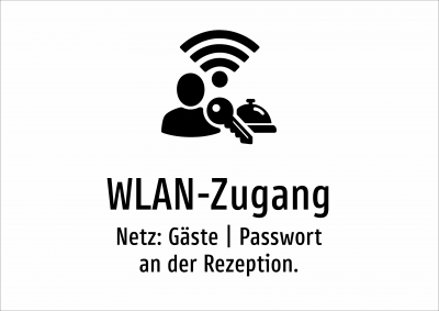WLAN-Zugang - Netz: Gäste | Passwort an der Rezeption.