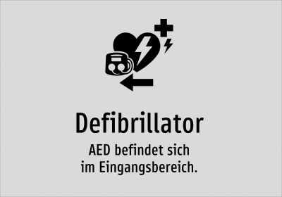 Defibrillator - AED befindet sich im Eingangsbereich.