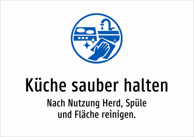 Küche sauber halten - Nach Nutzung Herd, Spüle und Fläche reinigen.