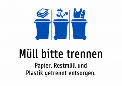 Müll bitte trennen - Papier, Restmüll und Plastik getrennt entsorgen.