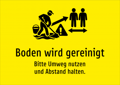 Boden wird gereinigt - Bitte Umweg nutzen und Abstand halten.