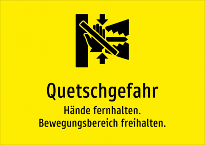 Quetschgefahr - Hände fernhalten. Bewegungsbereich freihalten.