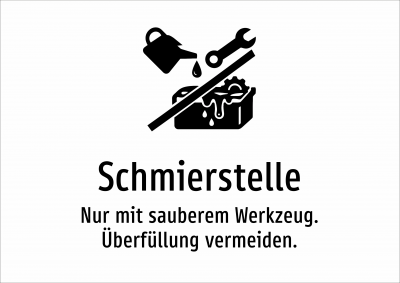 Schmierstelle - Nur mit sauberem Werkzeug. Überfüllung vermeiden.