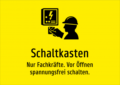 Schaltkasten - Nur Fachkräfte. Vor Öffnen spannungsfrei schalten.