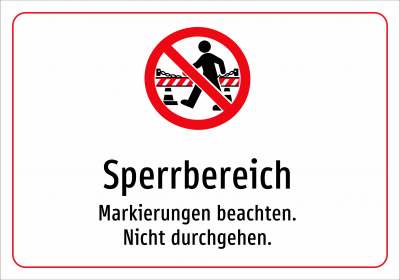 Sperrbereich - Markierungen beachten. Nicht durchgehen.